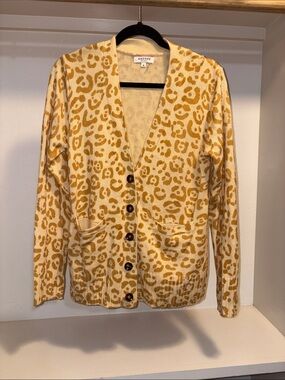 Andree Cream and Gold Leopard Print Cardigan